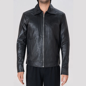 Icon by Gilani Chaqueta de cuero negra para hombre - Chaqueta de motociclista negra - Product Image 1