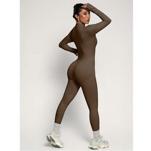 Women's High Waist Long Sleeve Solid Color Jumpsuit V-Neck Full Length Skinny Fit Tummy Control <b>Shapewear</b> Street Wear - Product Image 3
