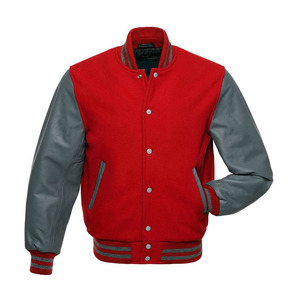 Veste universitaire personnalisée avec col montant, corps en mélange de coton fin et manches en cuir PU, ornements brodés en feutre chenille - Product Image 2