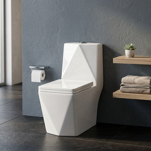 WC monobloc de style sud-américain en céramique à siphon, à double chasse, à poser au sol, pour salles de bain et projets extérieurs - Product Image 3