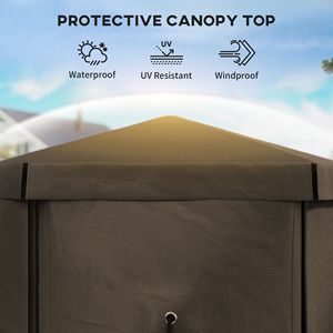 Gazebo Esagonale Pop-up Impermeabile 3,6x3,6m con 5 Pareti Laterali, Tenda da Esterno in Acciaio con Borsa per il Trasporto, Marrone - Product Image 6