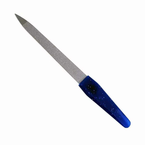 Wholesaler Durable Stainless Steel Metal <b>Nail</b> <b>File</b> Glitter Blue Handle Professional Finger <b>Nail</b> Buffer Shaper For Salon Use - Product Image 1