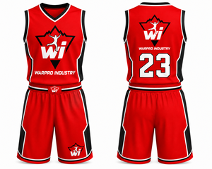 ชุดเสื้อบาสเก็ตบอลชาย Warpro Industry แบบไม่มีแขน คอวี สีแดงขาว พิมพ์ลายแบบ Sublimation ระบายเหงื่อได้ดี ชุดกีฬา - Product Image 1