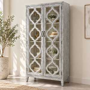 Wooden Modern Rectangle Display <b>Cabinet</b> Glass Doors <b>Tall</b> Storage Bookcase for Living Room Furniture Handcrafted Curio <b>Cabinet</b> - Product Image 4