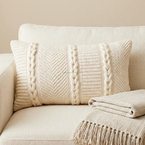 White Heringbone Pattern Boho Piilow cover Living Room Cotton <b>Moroccan</b> Hand Braided White Striped Bohemian Throw Pillow sham - Product Image 1