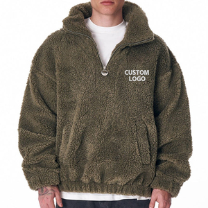 Sudadera CON CAPUCHA DE Sherpa de troncos personalizada OEM para hombre, sudadera con media cremallera y cuello vuelto, ropa de calle, jersey con cremallera de un cuarto de lana Sherpa Unisex - Product Image 5