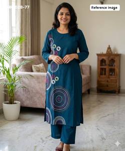 Ropa Étnica Flex Dhabu con Patrón Circular Bordado con Hilo, Colección Kurti-Pantalón Recto, Moda Femenina, Fabricante - Product Image 3