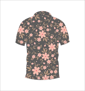 Mens Dark Grey Pink Floral Print Polo Shirt Custom Sublimation Short Sleeve Summer Casual Breathable Lightweight Golf Shirt - Product Image 2