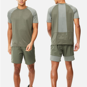 Men's Summer Sporty 2-Piece <b>Set</b> Color Blocking Quick Dry T-Shirt Shorts Crew Neck Polyester Spandex <b>Knitted</b> Athletic Wear - Product Image 1
