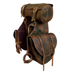 Sac de selle de moto en cuir véritable vieilli de qualité supérieure, ensemble de bagages pour motard, sac de voyage à roulettes, imperméable, motocross - Product Image 1