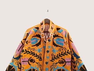 Bohemian Mandarin Collar Embroidered Floral Jacket Full Sleeve Plus Size Women's Autumn Casual Outerwear Velvet Polyester - Product Image 1