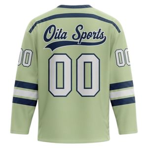 Men Light Green Sublimated <b>Ice</b> Hockey Printable Polyester V Neck Jersey Long Sleeve Sports Shirt Team Wear Training Match - Product Image 2