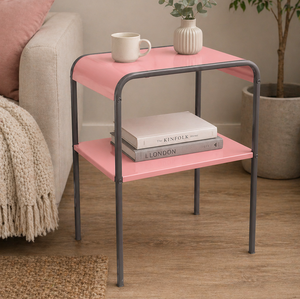 Estante de Almacenamiento Metálico de Dos Niveles, Cuadrado, Color Rosa, Diseño Minimalista para Sala de Estar, Tipo Vertical, Resistente - Product Image 2