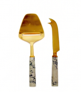 Juego de cuchillos para cortar queso de primera calidad en acero inoxidable de alta calidad con elegantes mangos de mármol, perfecto para bodas y cenas. - Product Image 1