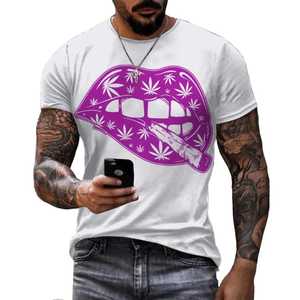 T-shirt blanc à manches courtes pour homme avec imprimé lèvres colorées et motifs articulés, col rond décontracté, coupe classique, en jersey de coton - Product Image 3