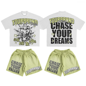 YOUR BRAND Men's Casual Eco-Friendly <b>Knitted</b> Cotton T-Shirt and Shorts <b>Set</b> Crew Neck Printed Logo Summer Wear - Product Image 1