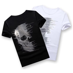 T-shirts personnalisés de haute qualité en toile respirante 200g à col rond pour hommes, avec strass vierges et impression de logo à chaud, manches courtes - Product Image 1