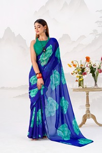 Sari indien traditionnel ethnique décontracté en mousseline de soie à imprimé floral pour un usage quotidien et des occasions festives pour femmes, tenue élégante et tendance - Product Image 6