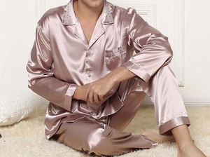 Mens Silk Satin Pajamas Sleepwear <b>Pyjamas</b> Long Sleeve Custom Made Classic Comfort Men's Thermal Satin Sleepwear Suits Quick Dry - Product Image 4