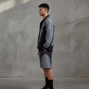 Men's Casual Printed Knitted Breathable Summer Windbreaker 100% Cotton Tracksuit <b>Zip</b>-<b>Up</b> Jacket and Shorts Set - Product Image 3