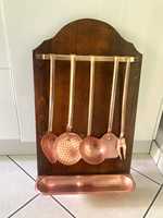 Ensemble d'ustensiles de cuisine en cuivre de luxe moderne, incrustation marron, écologique, 4 pièces, spatule, louche, écumoire, fourchette, résistant au lave-vaisselle, durable
