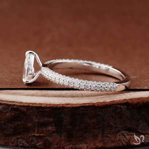 0.5CT Pear Cut Lab Grown <b>Diamond</b> <b>Ring</b> Three Row Pave Band Delicate Teardrop Solitaire 10K White Gold Engagement <b>Ring</b> - Product Image 2