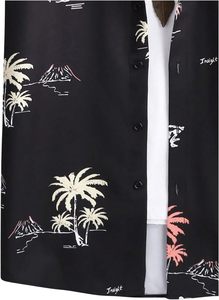 ชุดเสื้อเชิ้ตแขนสั้นลำลองสำหรับผู้ชายลายต้นปาล์ม ผ้าซาตินโพลีเอสเตอร์ระบายอากาศได้ดี ปกเสื้อแบบพับได้ - Product Image 3