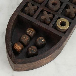 Jeu de dominos et dés en bois style bateau à motif X O XO, jeux nautiques, coffret cadeau, prix abordable - Product Image 3