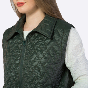 GRACE COLLECTION Women's Breathable Sheep Skin Quilted Puffer <b>Vest</b> High Quality Navy Blue Vintage Hooded Collar Zipper Closure - Product Image 5