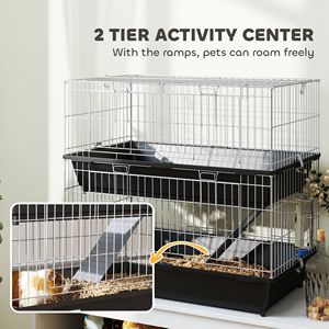 Gabbia Moderna a 2 Livelli in Metallo per Piccoli Animali con 2 Porte, Vassoi, Ciotola, Bottiglia e Rampa per Allevamento Conigli, Furetti, Cincillà - Colore Nero - Product Image 6
