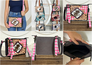 New Wholesale New Arrival Tooled Checkered Leather Crossbody Mini <b>Bag</b> High Quality Genuine Cowhide Leather <b>Sling</b> <b>Bag</b> for Women - Product Image 3