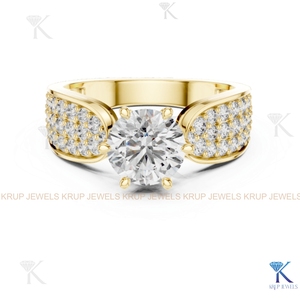 Bague de Fiançailles et de Mariage Classique en Diamant CVD Cultivé en Laboratoire Personnalisé, Coupe 6 Griffes, Bande Large Pavée, Or Massif, Certifiée IGI, Cadeau de Fête - Product Image 6