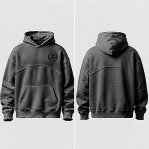 เสื้อฮู้ดดี้ผู้ชายสไตล์ดิสเทรส เสื้อผ้าสตรีทแวร์สำหรับมืออาชีพ เสื้อฮู้ดดี้ผู้ชายสไตล์ดิสเทรส ผลิตจากผ้าคอตตอนผสมเนื้อนุ่ม ทรงโอเวอร์ไซส์ - Product Image 3