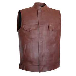 Gilet de moto en cuir de vache véritable pour homme, gilet en cuir sans manches classique pour motards - Product Image 6