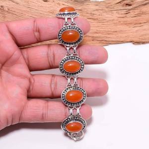 Bracelet en pierre d'onyx ovale, style bohème, argenté, avec pierre précieuse orange, fait main, cadeau pour elle - Product Image 6