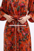 Robe kimono en velours tricoté à fleurs rouges, robe longue d'été bohème artisanale de luxe, élégante, respirante et écologique
