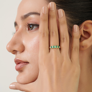 Top Quality Best Wholesale Price Emerald & Diamond <b>Stacking</b> Half Eternity Band <b>Ring</b> K14 Real Yellow Gold High Grade Jewelry - Product Image 4