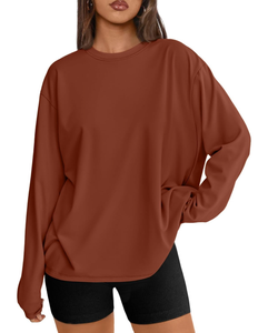 Camiseta de Manga Larga para Mujer al por Mayor, Mezcla de Algodón, Manga Larga, Ropa Casual, Camiseta Básica, Diseño Personalizado, Fabricante de Prendas - Product Image 1