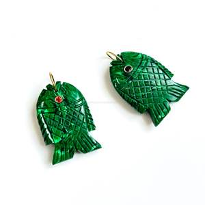 Pendentif Poisson en Malachite AAA, Argent 925, Fait Main, Breloque Poisson en Pierre Précieuse, Collier Sculpté à la Main, Cristal de Guérison, Fabrication de Bijoux, Vente en Gros - Product Image 3
