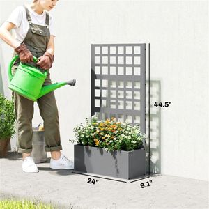 Fioriera Rialzata Grigia e Scaffale per Giardino, Elegante Recinzione, Traliccio e Cancelli - Product Image 6