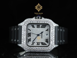 นาฬิกา Pahal Jewels Luxury Square Diamond ตัวเรือนสแตนเลส สายยาง ระบบอัตโนมัติ หน้าปัดอนาล็อก ขนาด 40 มม. - Product Image 1
