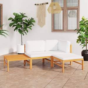 Ensemble de salon de jardin moyen en crème et teck, avec éléments en bois de teck et en polyester - Product Image 1