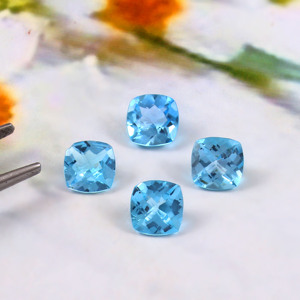 Topacio Azul Suizo Natural de 4x4 mm, Corte Cuadrado Cojín, Facetado, Calibrado, Gema Suelta para Joyería, Lote al por Mayor - Product Image 6