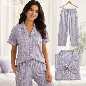 Conjunto de Shorts de Algodón con Estampado Floral Premium para Mujer, Camiseta de Manga Corta con Cuello en V, Ropa de Dormir, Ropa de Estar por Casa con Bolsillos - Product Image 4