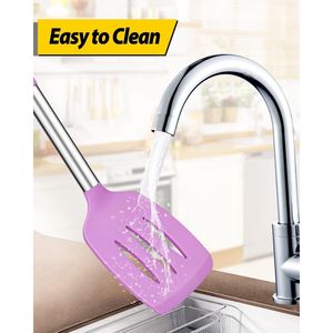 Set di 4 Utensili da Cucina in Silicone Senza BPA, Spatole Grandi Antiaderenti e Cucchiai Forati Resistenti al Calore di Colore Viola - Product Image 2
