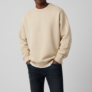 Sudadera de invierno unisex con cuello redondo, 100% algodón, 350GSM, extragrande, con cremallera, bordada, en blanco, color beige, al por mayor - Product Image 3