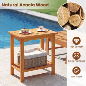 Tavolino da Giardino a 2 Ripiani in Legno Massello di Acacia con Capacità di 80 kg, Tavolino da Esterno per Patio - Product Image 3