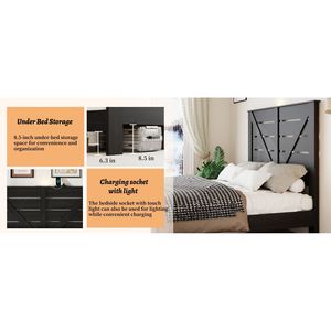 Base letto matrimoniale in legno grande e silenziosa con testiera, facile da montare, senza bisogno di rete a molle, con contenitore - Product Image 2