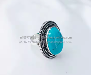 Bague de déclaration turquoise pour femmes en argent Sterling 925 massif fait à la main belle bague de promesse cadeau d'anniversaire populaire - Product Image 4