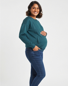 Sudadera de Maternidad para Mujer, Cuello Redondo, Manga Larga, Cierre en el Hombro, Sudadera de Lactancia, Camiseta de Forro Polar para Amamantar - Product Image 5
